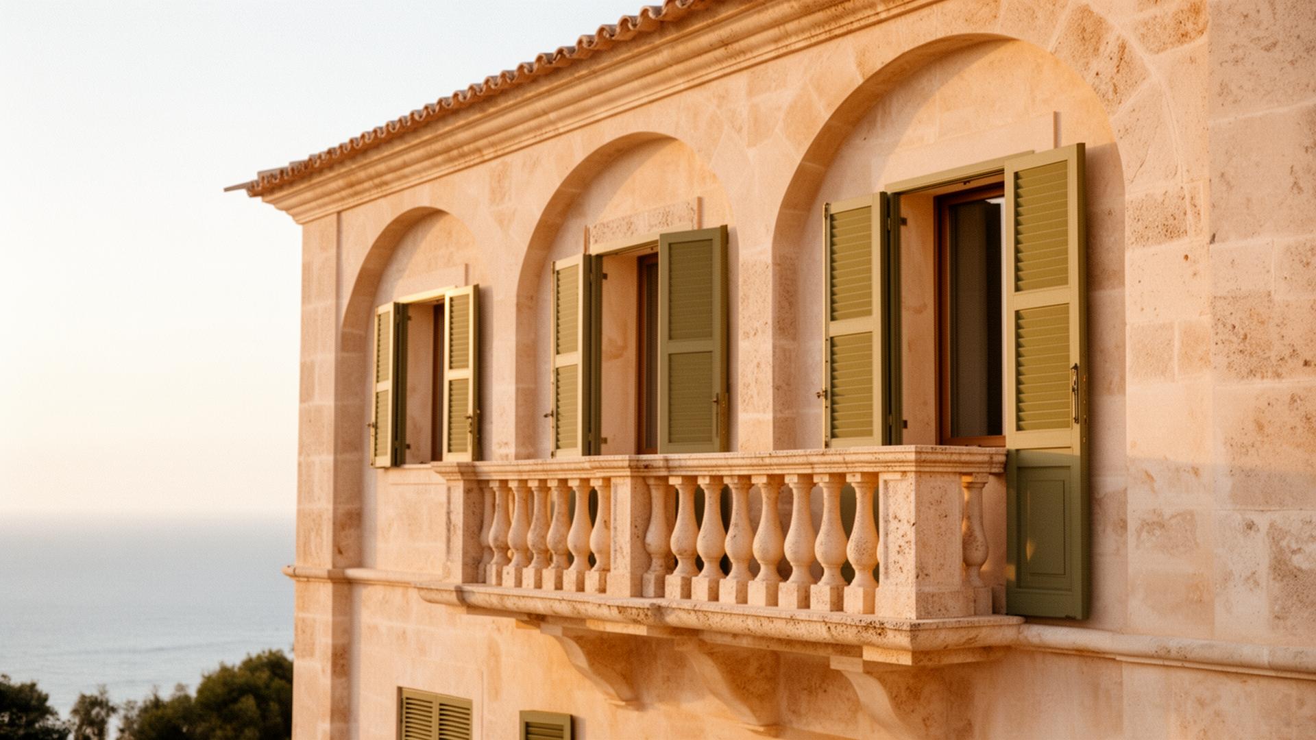 Fachada mediterránea de piedra marés en Mallorca